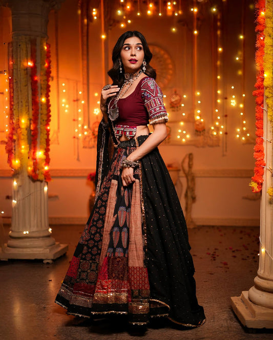 Navratri Glow Patchwork Muslin Lehenga Set