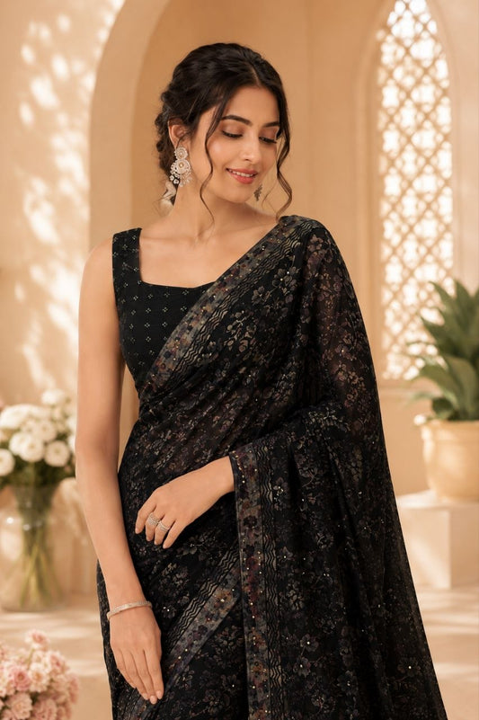 Premium Black Georgette Designer Saree