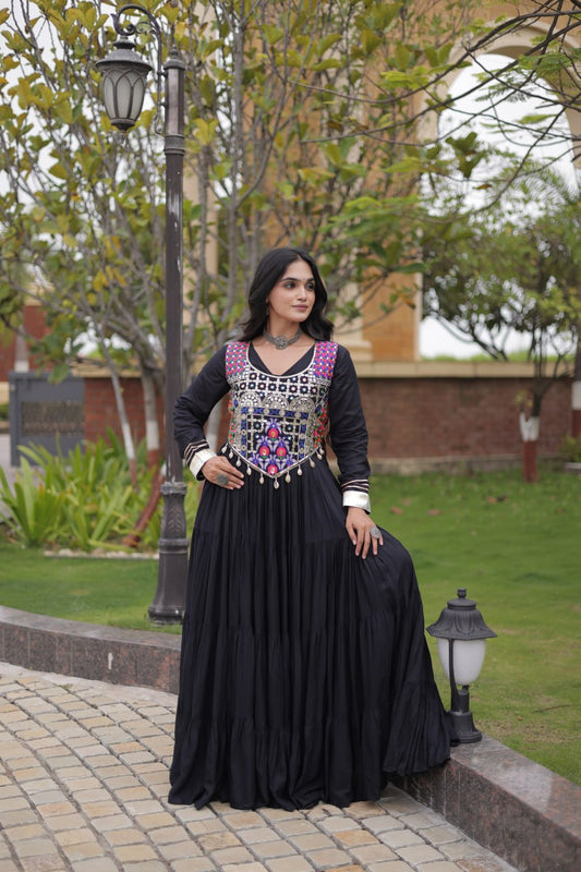 Rayon Mirror Work Codi Lace Koti Gown Set
