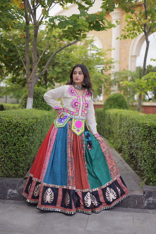 Kutchi  Cotton Gamthi Real Mirror Lehenga Set