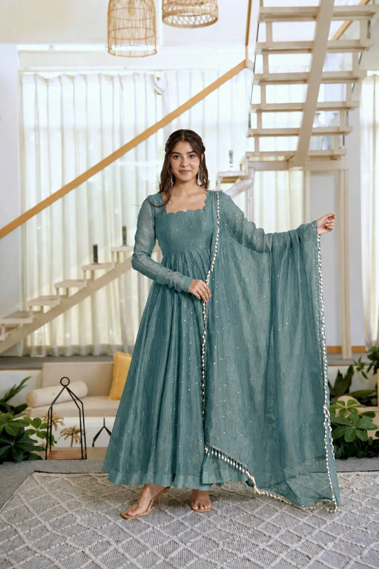 Designer Salsa Silk Foil Work Gown Set