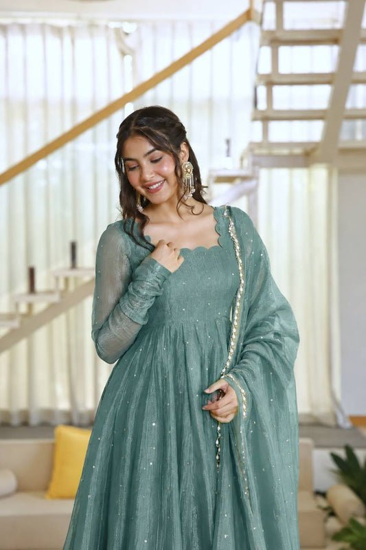 Designer Salsa Silk Foil Work Gown Set