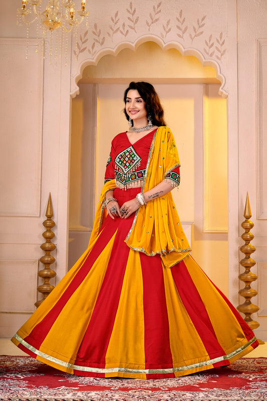 Elegant Pure Cotton Gamthi Lace Work Lehenga Set