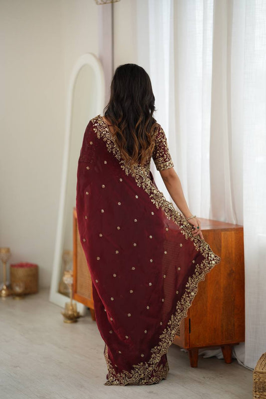 Royal Thread-Sequin Fendy Silk Saree