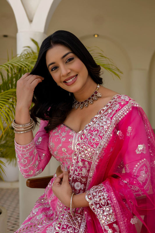 Pink Designer Sequins Coding Zari Lehenga Choli