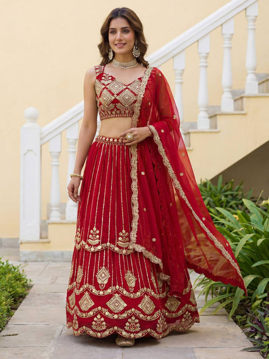 Luxury Red Sequins Embroidered Lehenga Choli