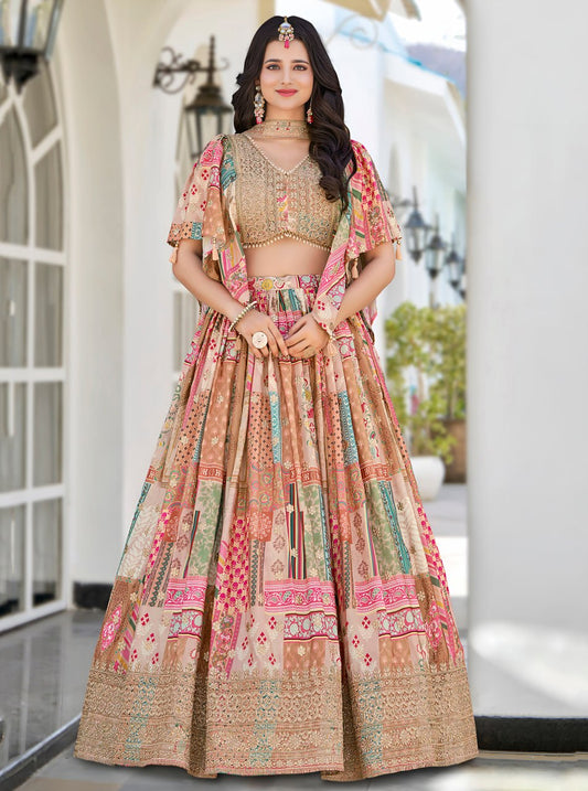 Beige Multicolor Heritage Print Lehenga Choli
