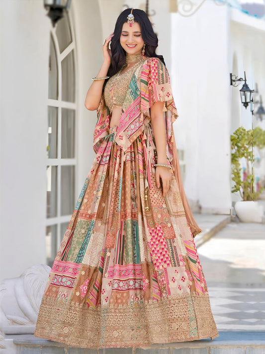 Beige Multicolor Heritage Print Lehenga Choli