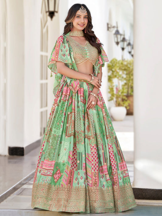 Mint Green Floral Designer Lehenga Choli