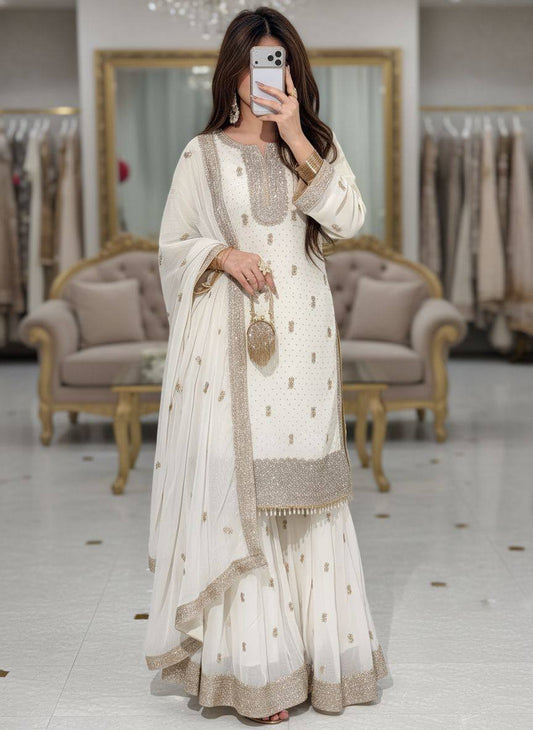 Georgette Real Stone Kurti Sharara Set with Dupatta