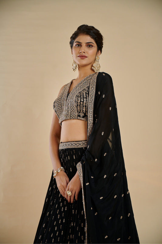 Elegant Zari Work Lehenga Choli with Lace Dupatta