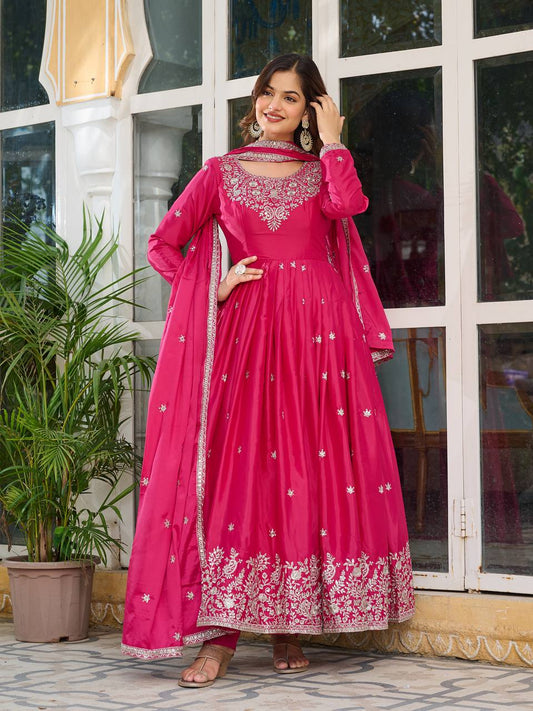 American Silk Sequence Embroidered Gown & Pant Set