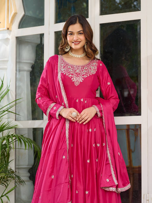 American Silk Thread Sequin Gown With Pent