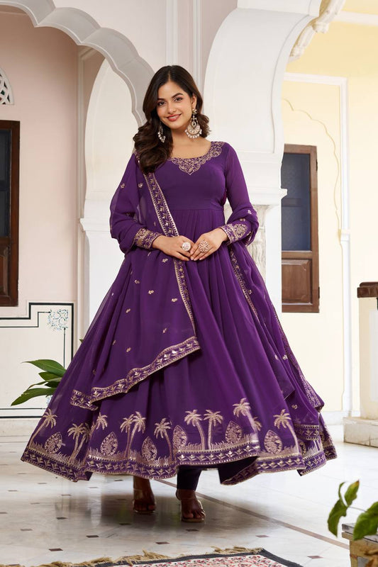 Premium Georgette Embroidered Gown Set