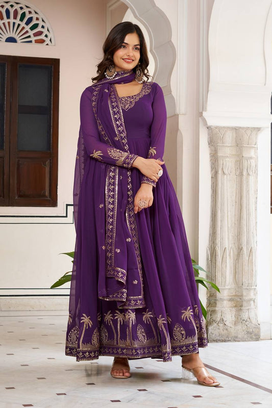 Premium Georgette Embroidered Gown Set