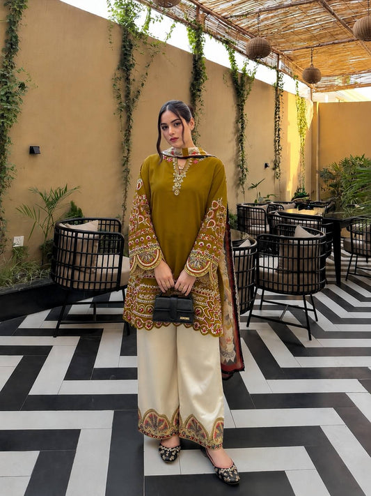 Roman Silk Thread Work Kurti Plazzo Set for Gen Z Girls