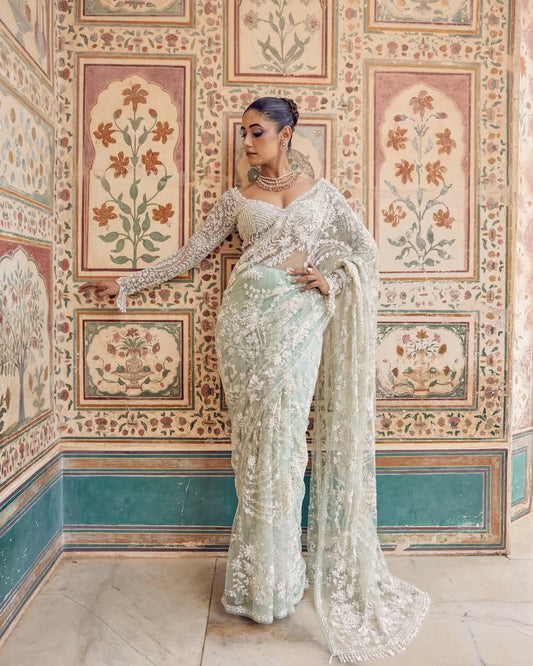 Bollywood Mono Net Sequins Saree with Zalar Pallu