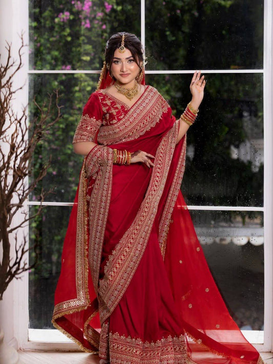 Festive Japan Satin Sequin Work Saree Set