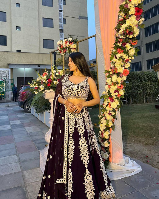 Kasturi Silk Thread & Sequence Embroidered Lehenga Set