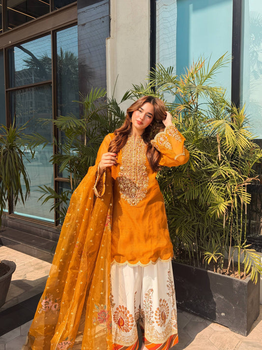 Organza Sequins Kurti with Soft Rayon Plazzo