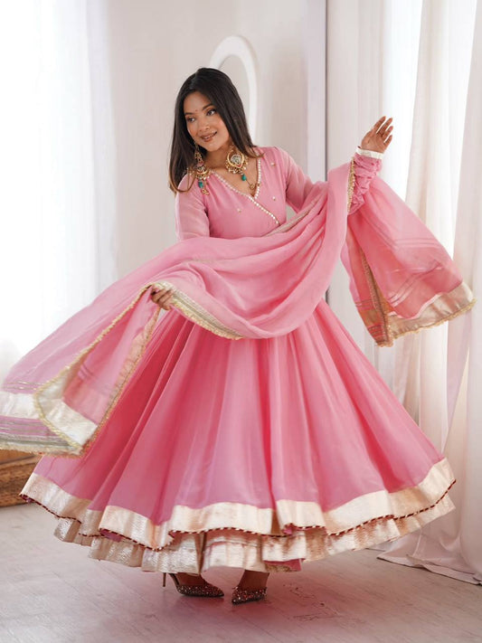 Tabby Organza Silk Mirror Work Anarkali Lehenga Set