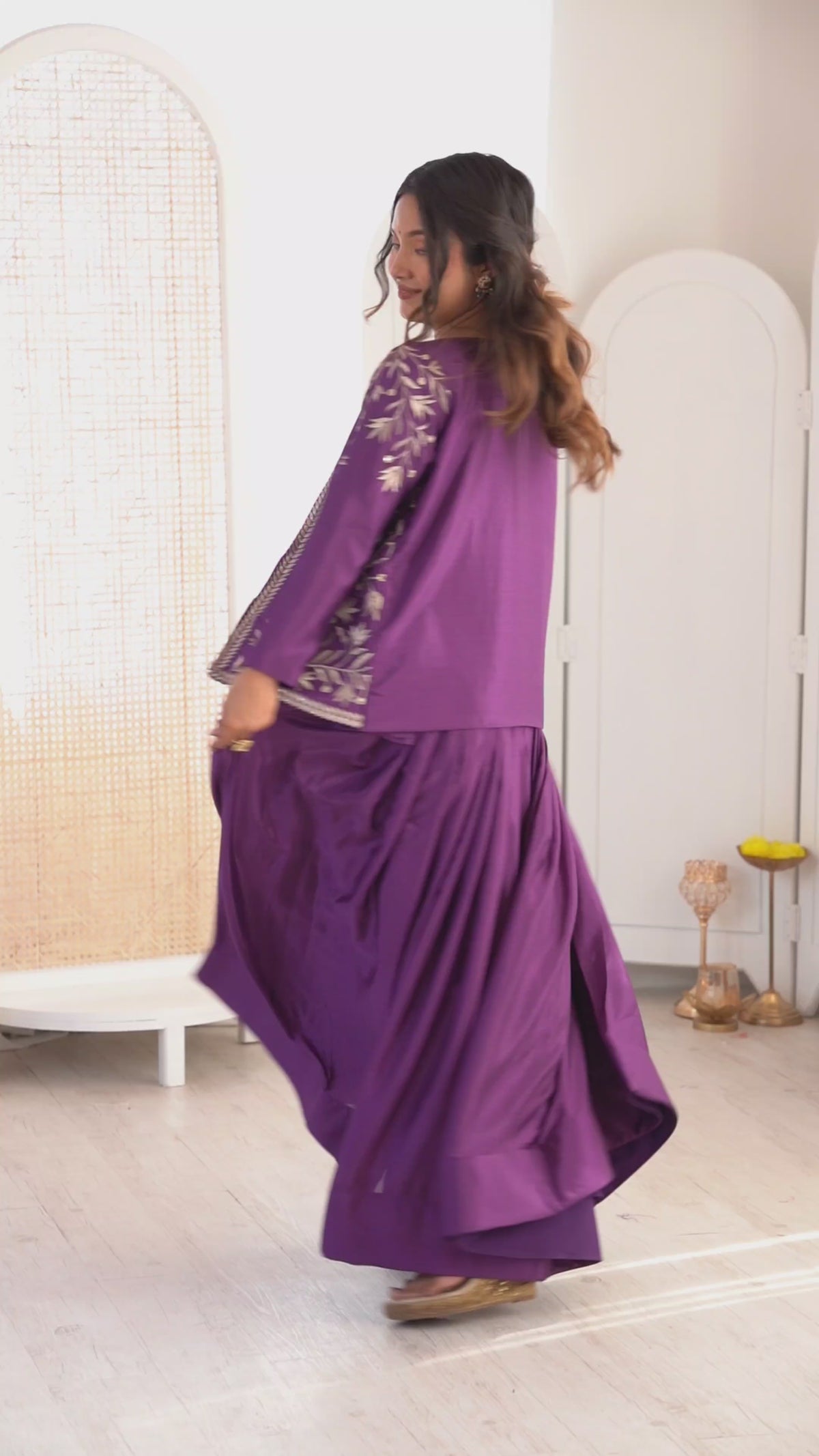 Flared Chinon Silk Lehenga with Thread & Sequin Koti