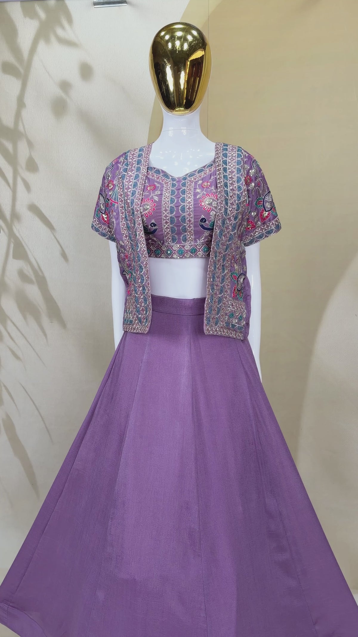 Vichitra Silk Multi-Sequence Embroidered 3-Piece Lehenga & Koti Set