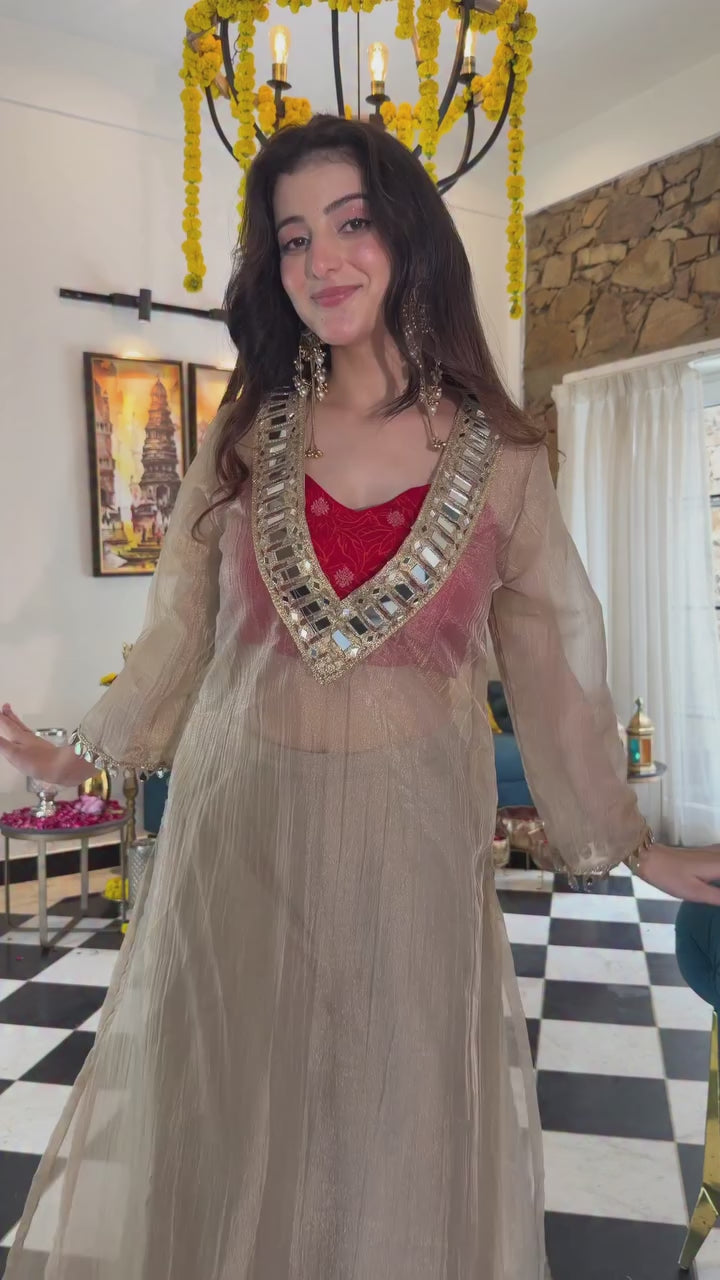 Original Mirror Work Salsa Silk Top Plazoo Set