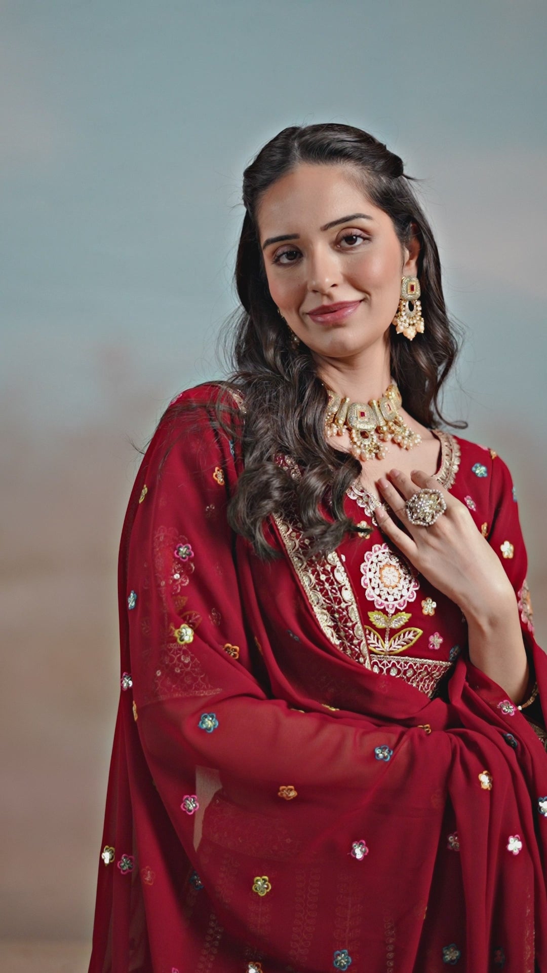 Maroon Georgette Multicolor Embroidered Lehenga with Cancan