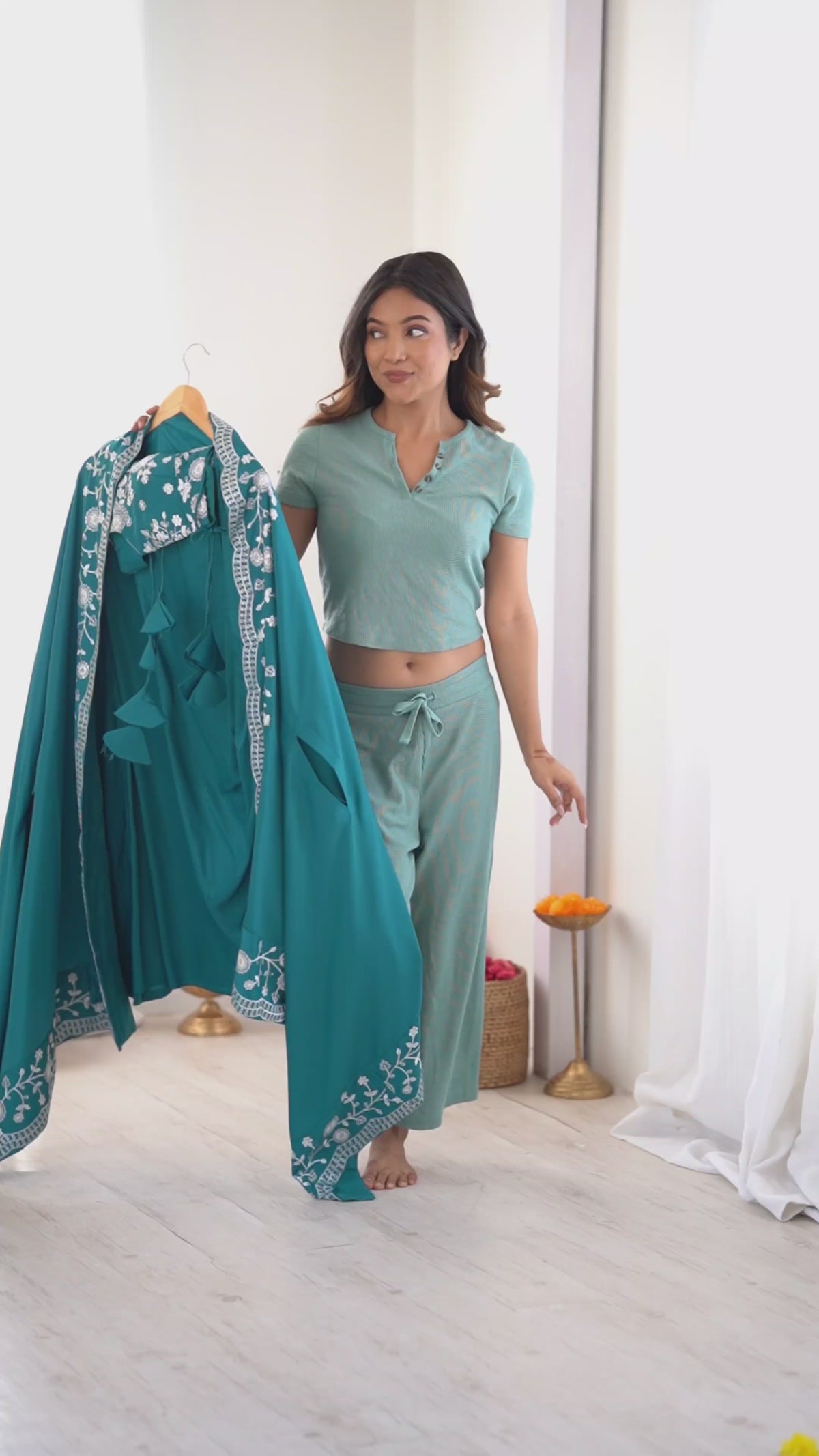 Indo-Western French Crepe Embroidered Dhoti Set with Shrug