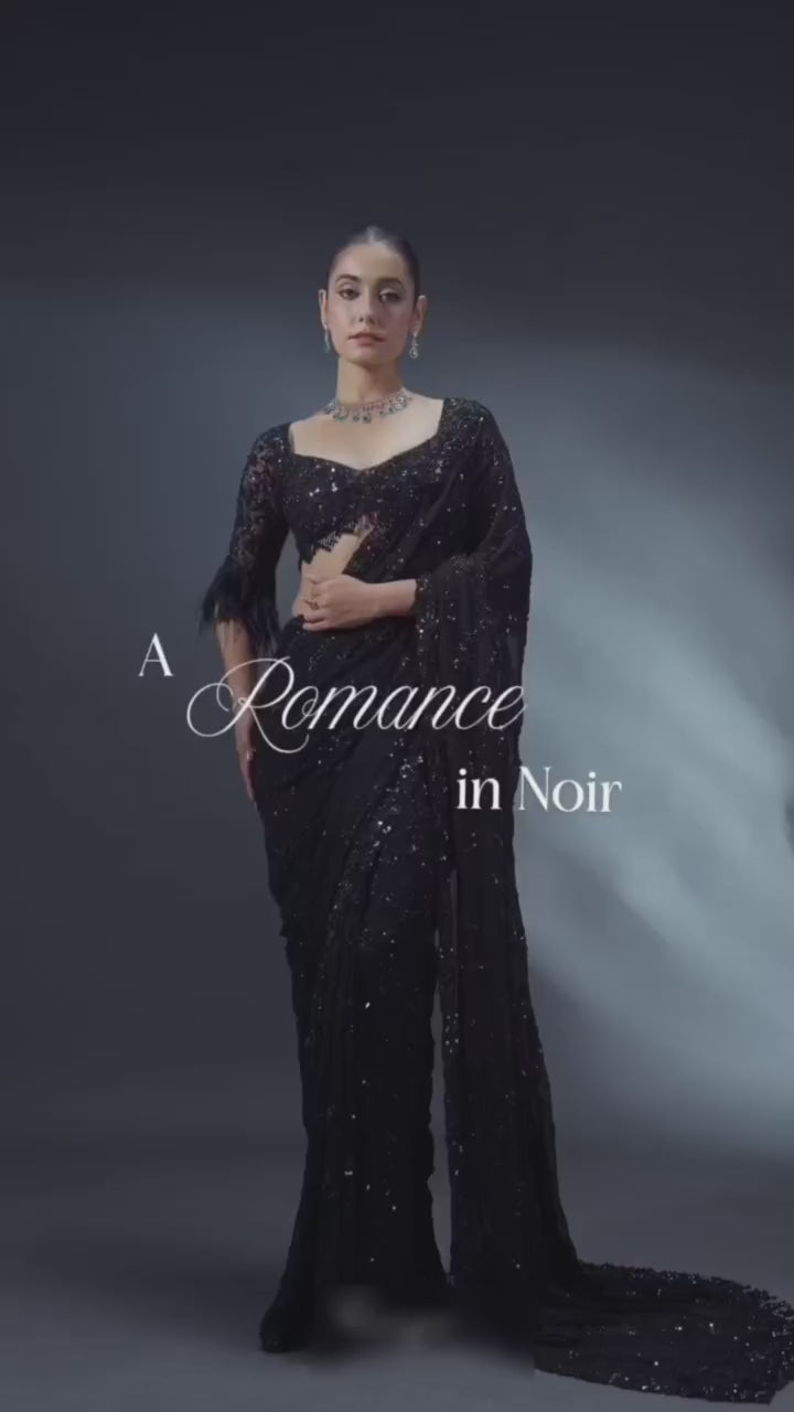 Black Embroidery Faux Georgette Saree with Blouse