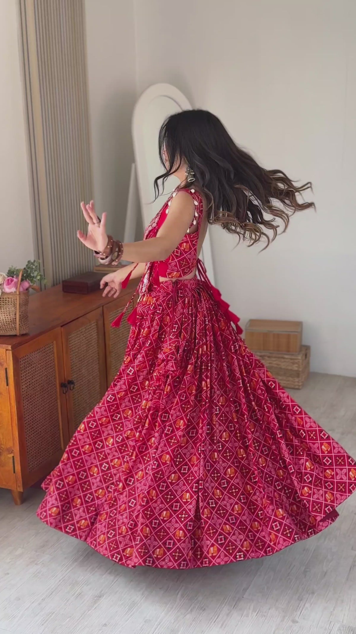 Festive Bloom Digital Print Mirror Work Lehenga Set