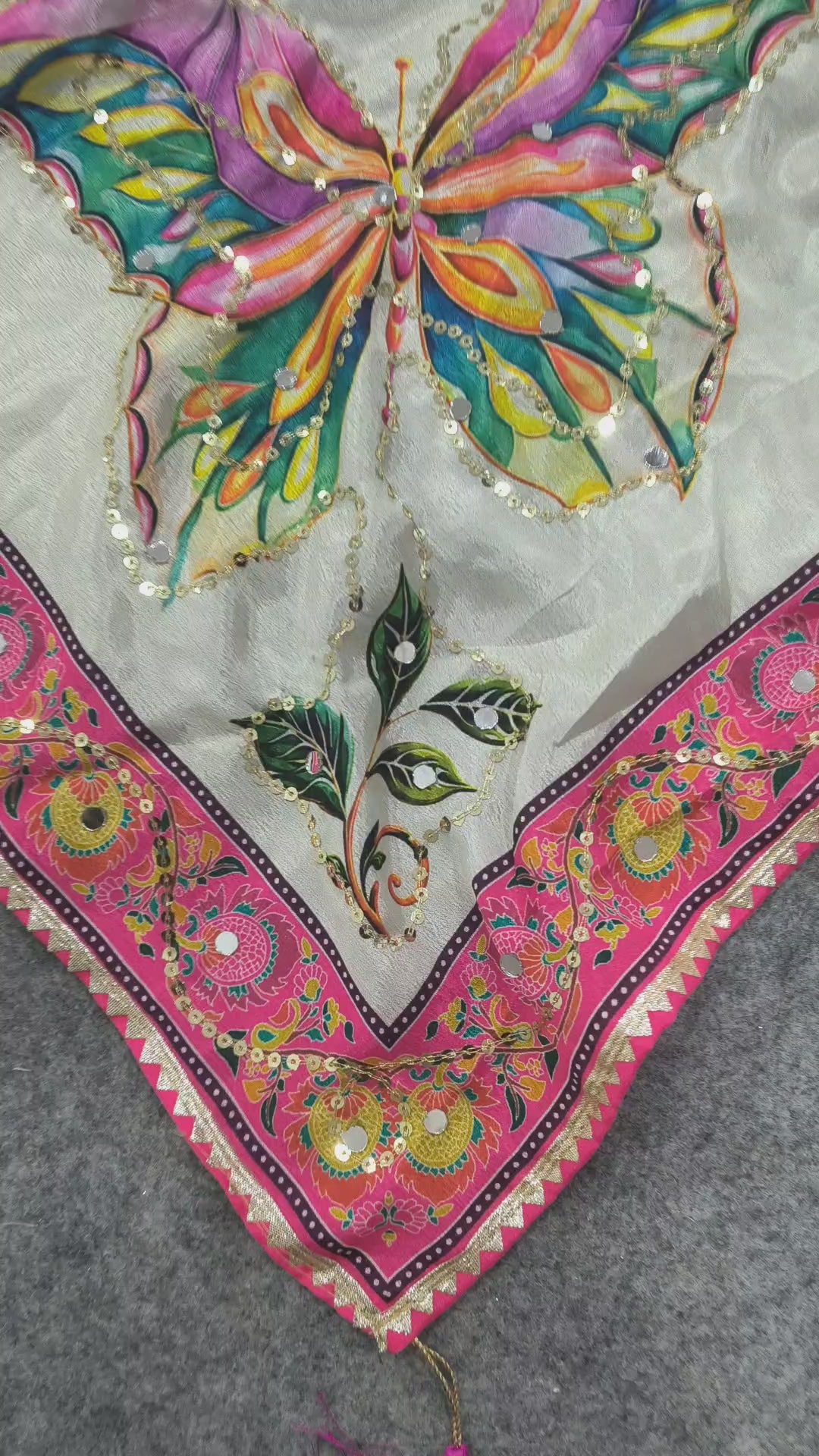 Printed Chinon Real Mirror and Sequins Saree