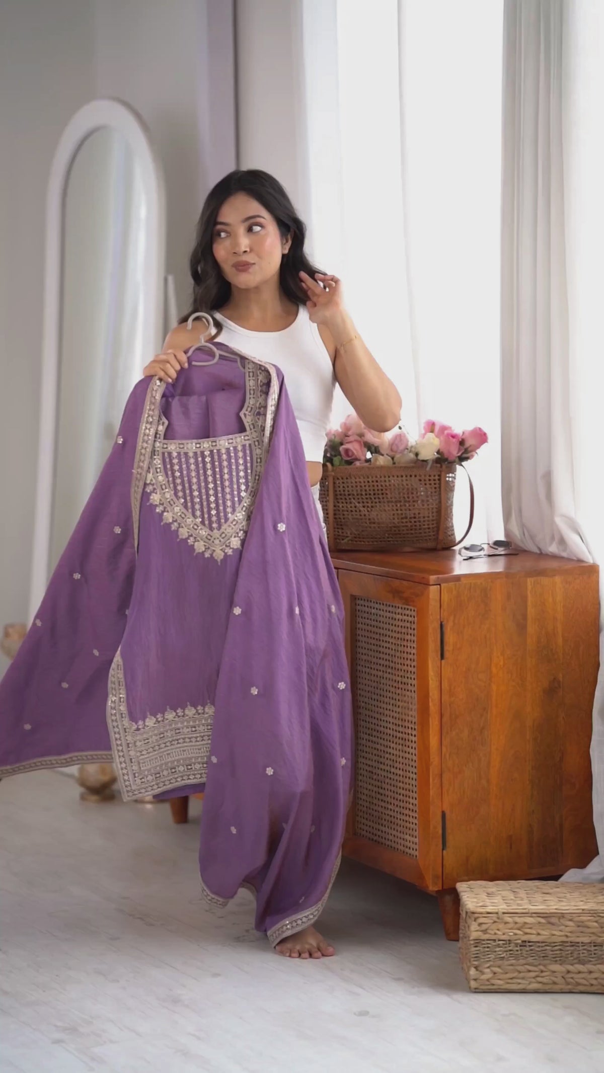 Vichitra Silk Embroidered 3-Piece Set