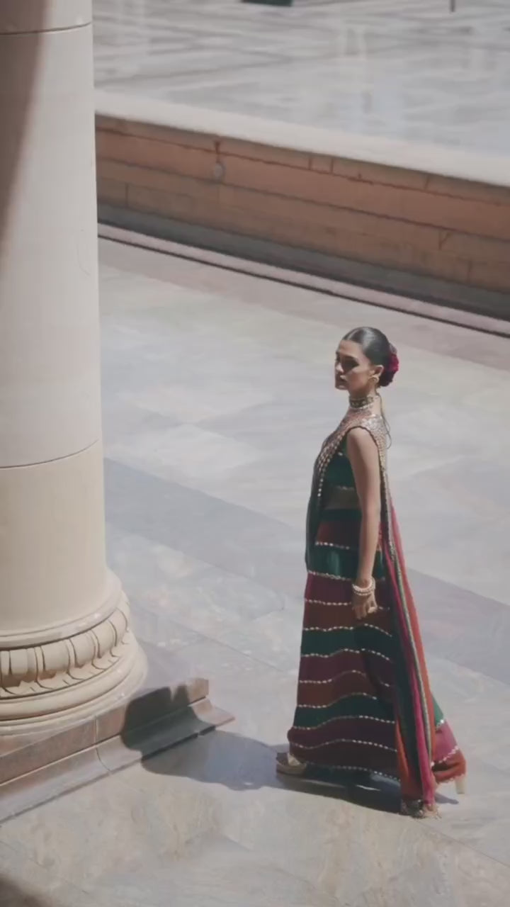 Faux Georgette Patta Lining Real Mirror Saree