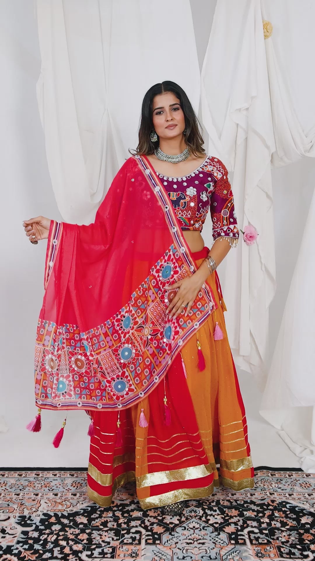 Royal Faux Georgette Mirror Work Lehenga Set