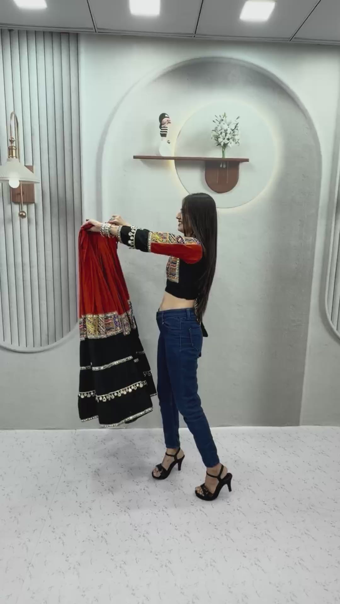 Pure Cotton Mirror Work Navratri Lehenga Set
