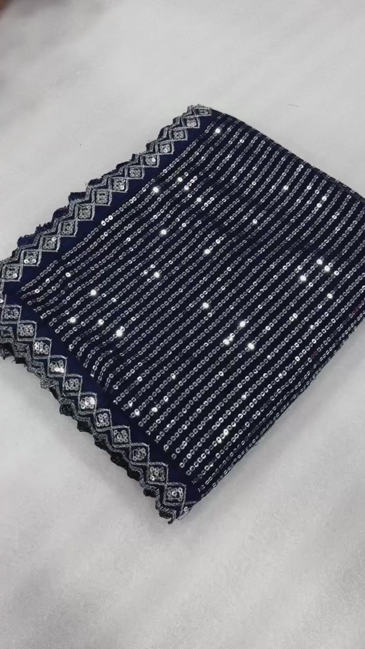 Electric blue to silver ombre saree