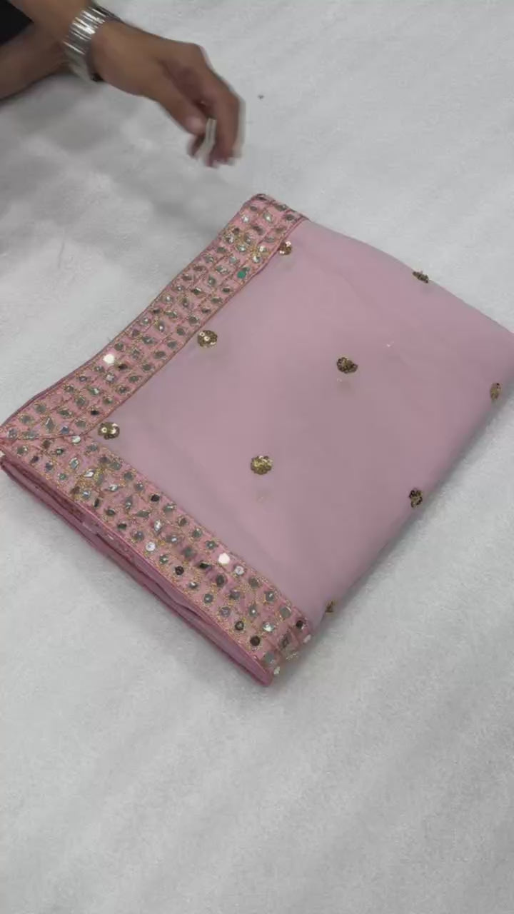 Light Pink Faux Georgette Mirror Sequins Work Saree