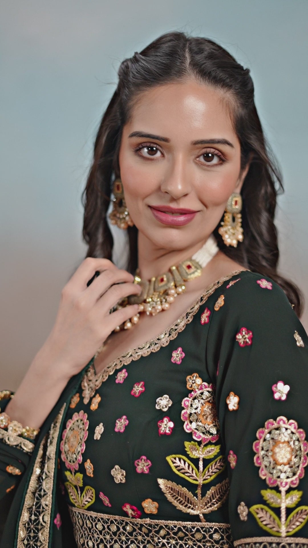 Maroon Georgette Multicolor Embroidered Lehenga with Cancan