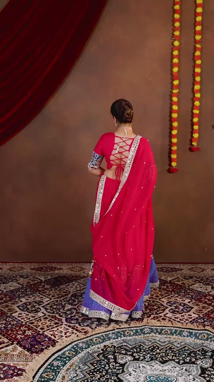 Designer Mirror Embroidery Rayon Cotton Lehenga Choli