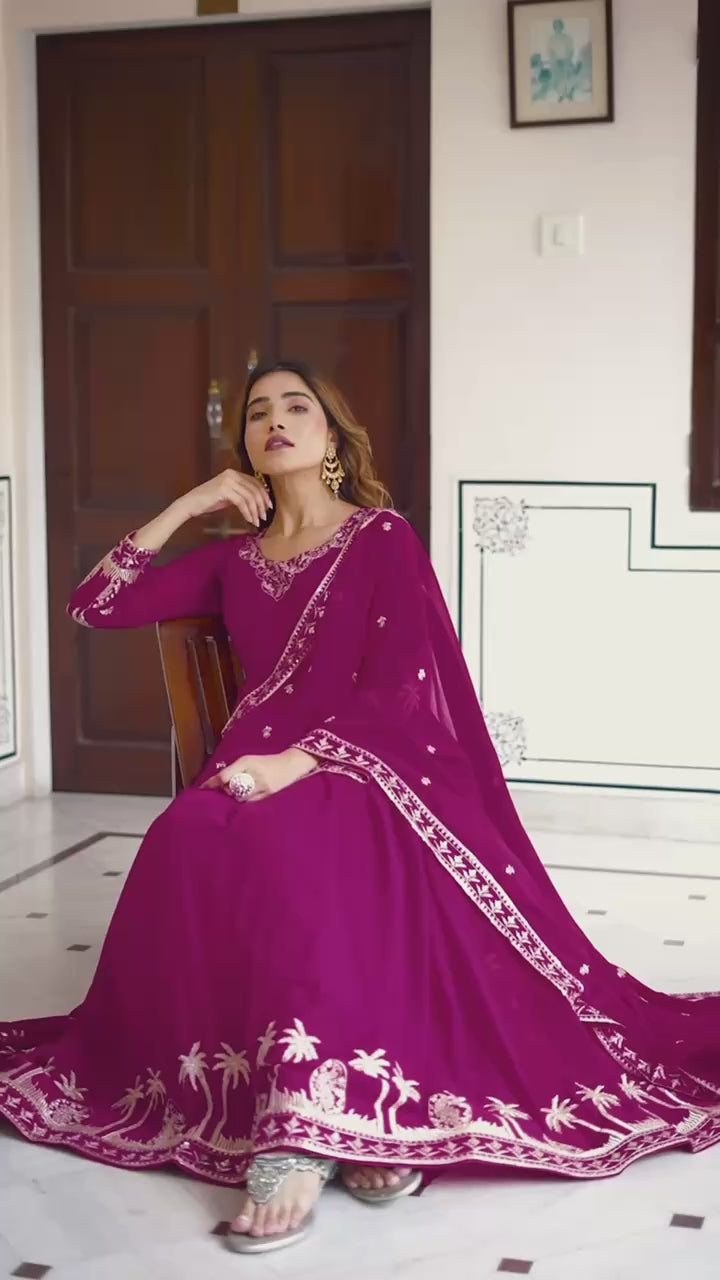 Premium Georgette Embroidered Gown Set