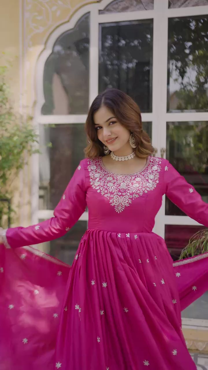 American Silk Sequence Embroidered Gown & Pant Set