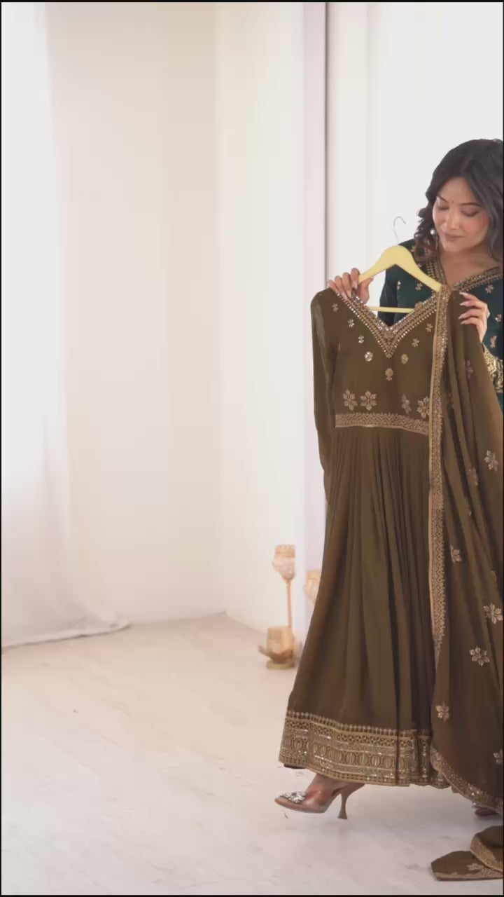 Heavy Faux Georgette Embroidered Anarkali Suit Set