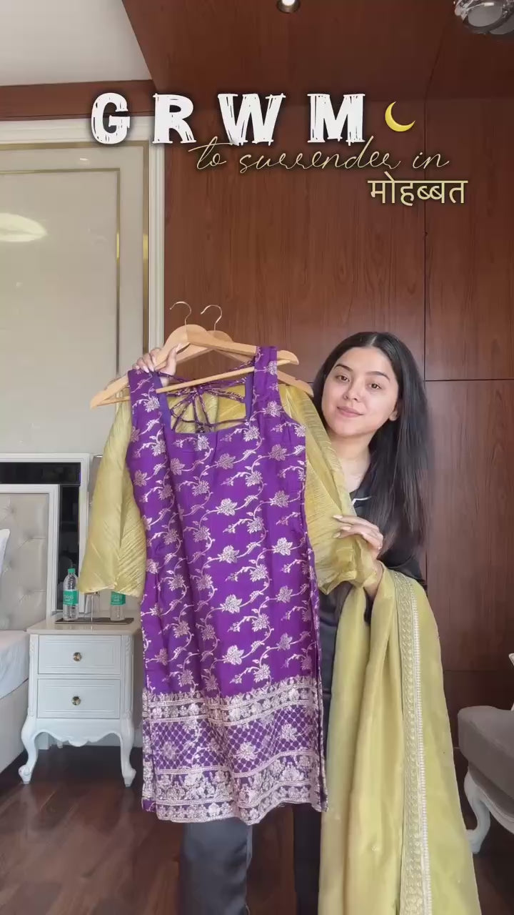 Jacquard & Crunchy Silk Sequence Embroidered 3-Piece Ethnic Suit Set