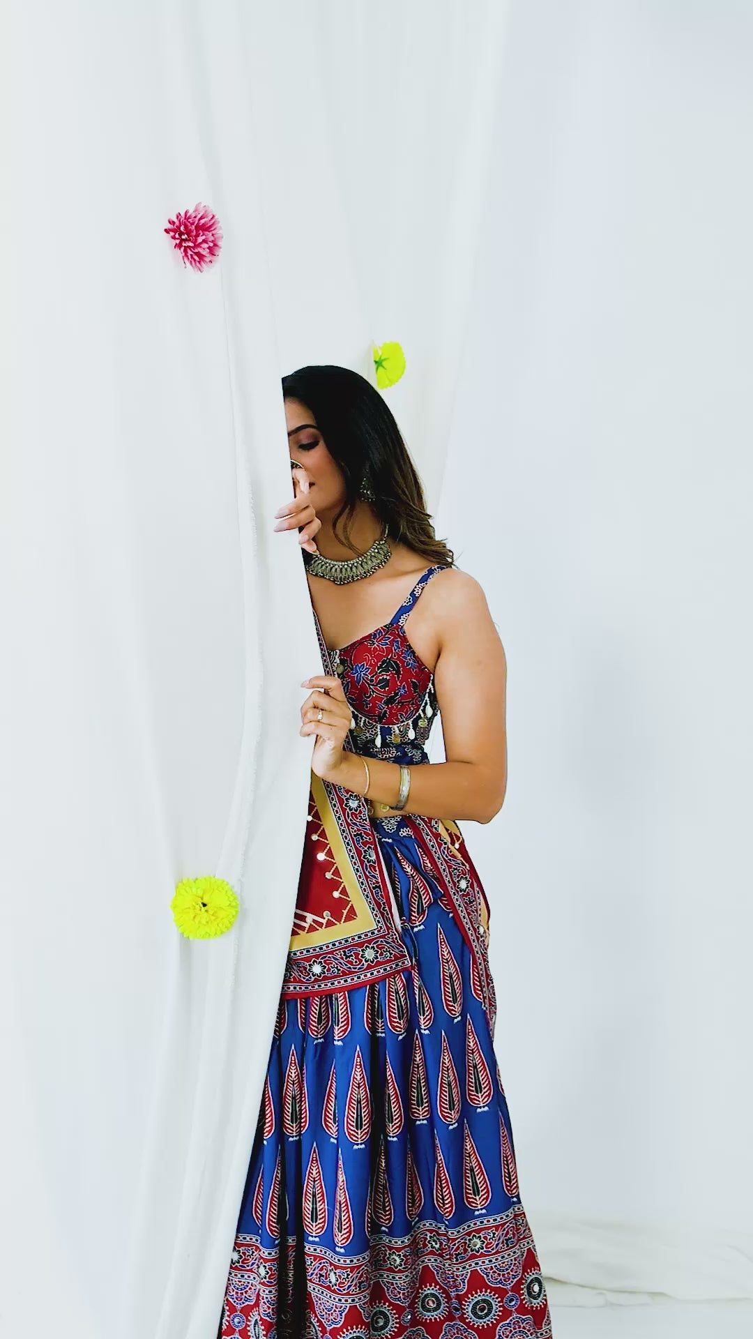 Natural Crepe Digital Ajrakh Printed Lehenga Set