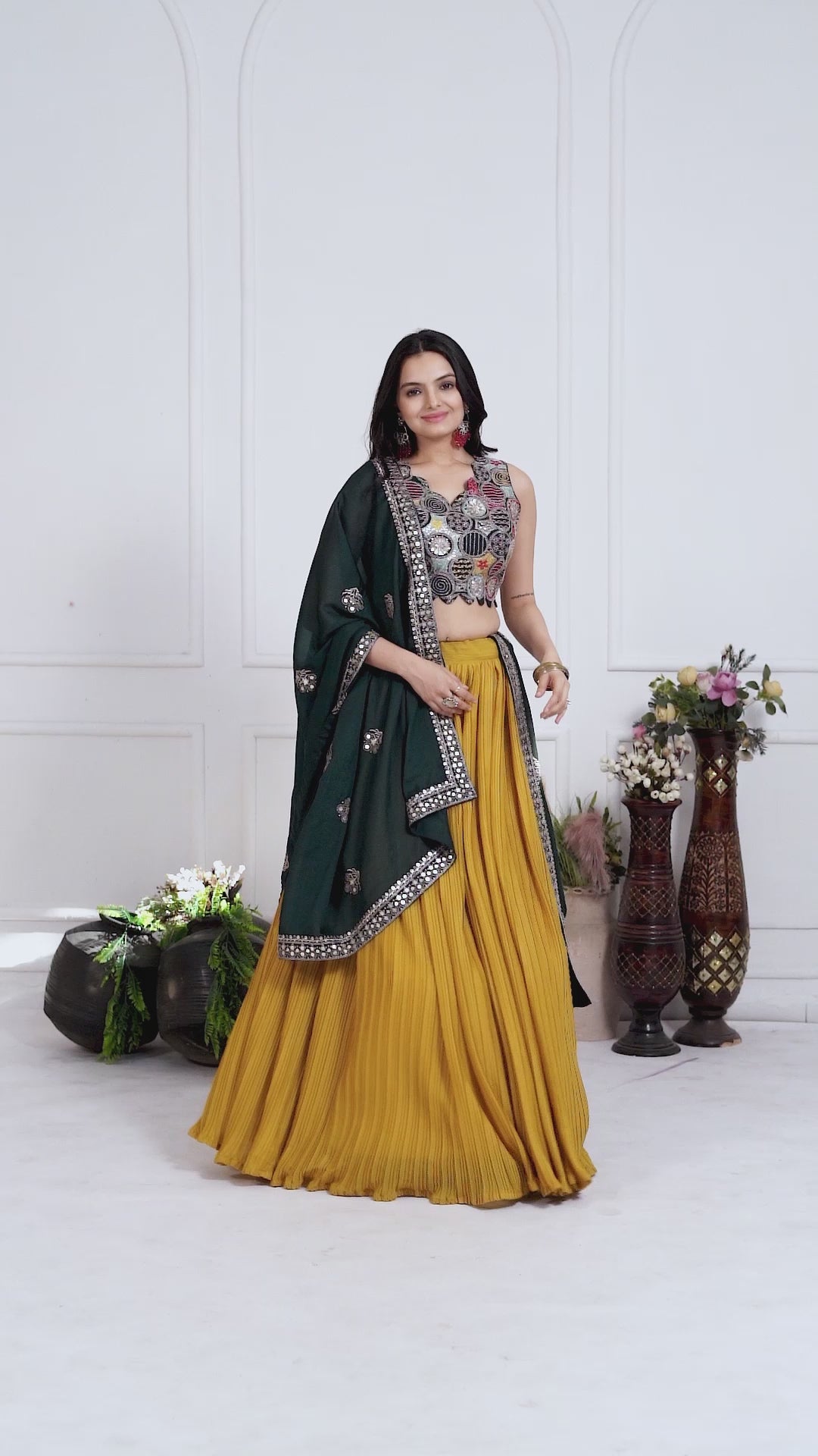 Yellow Georgette Crease Lehenga with Heavy Sequin Blouse
