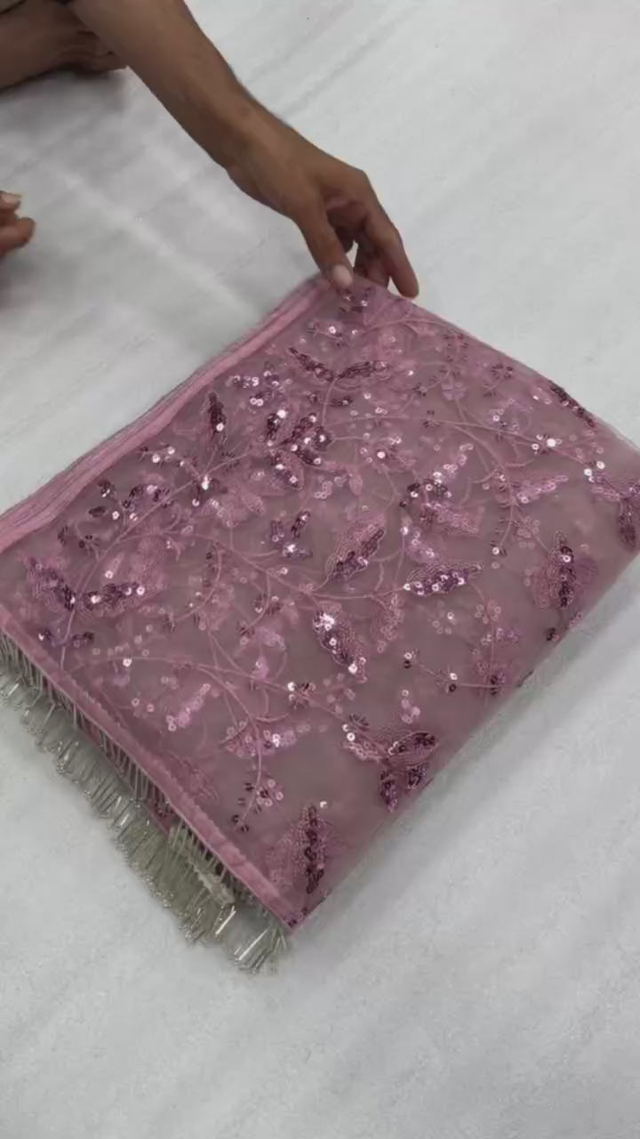 Pink Mono Net Sequins Saree