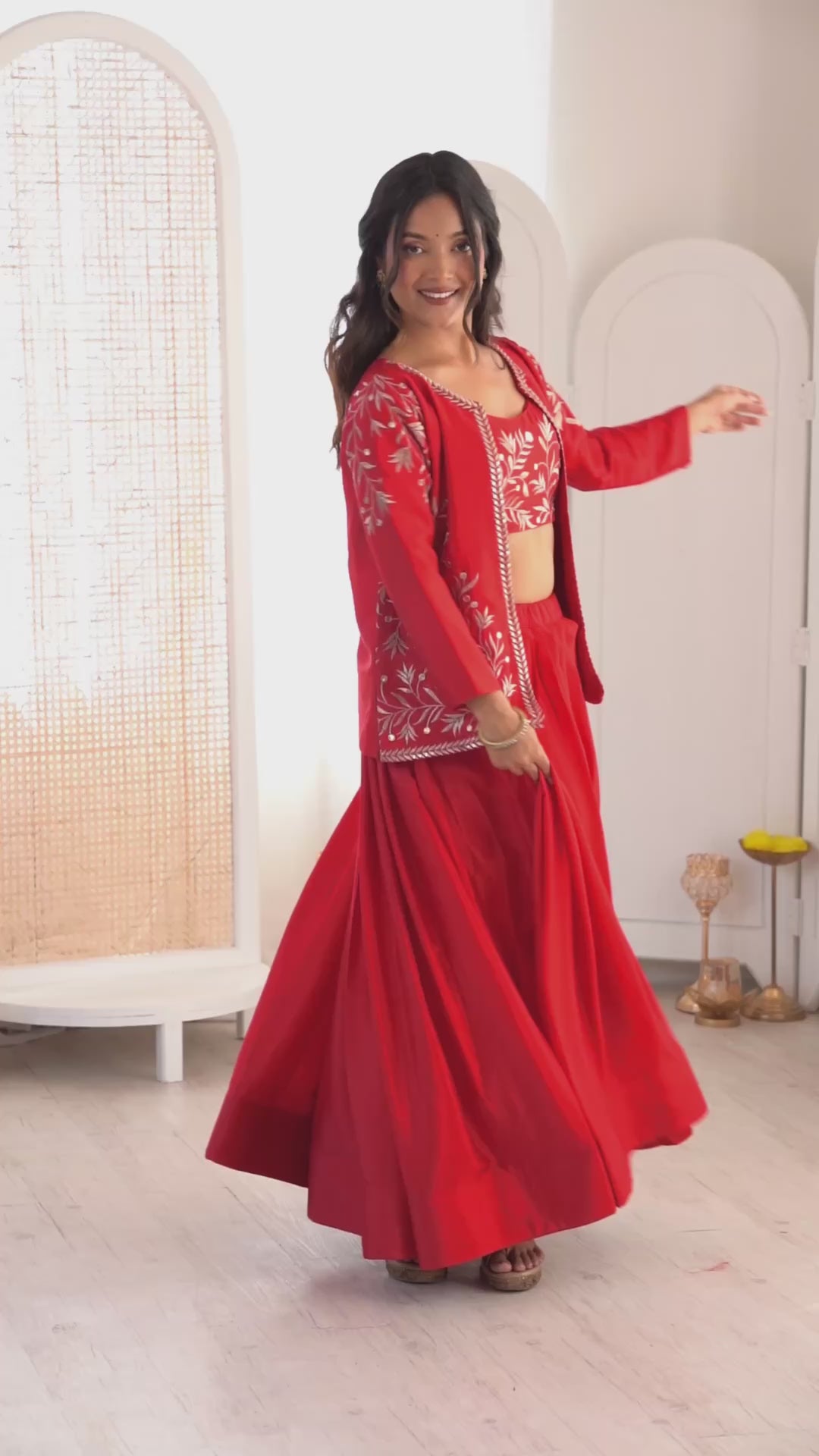 Flared Chinon Silk Lehenga with Thread & Sequin Koti