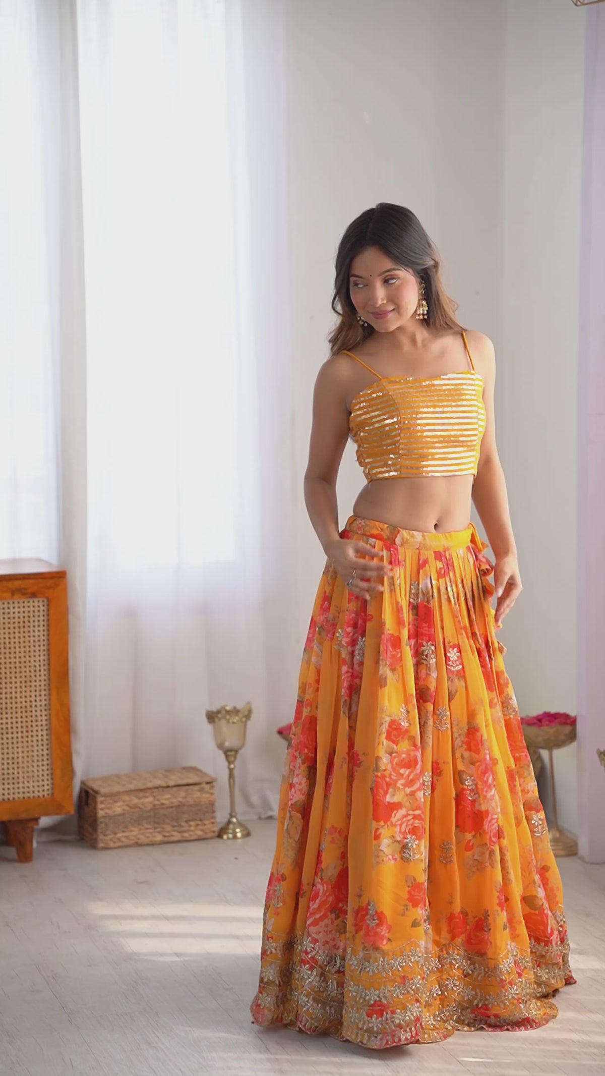 Heritage Print Georgette Lehenga Set with Embroidered Koti